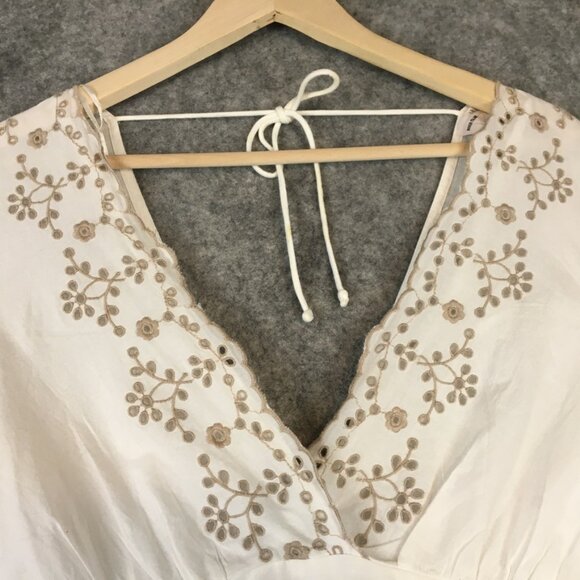 River Island London Dress 12 Cottage Boho Short Sleeve Mini Fit Flare Embroidery - Picture 5 of 16